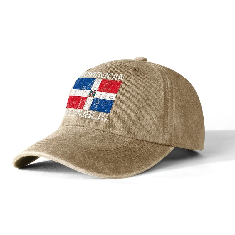 Black Baseball Cap with Dominican Republic Flag Print