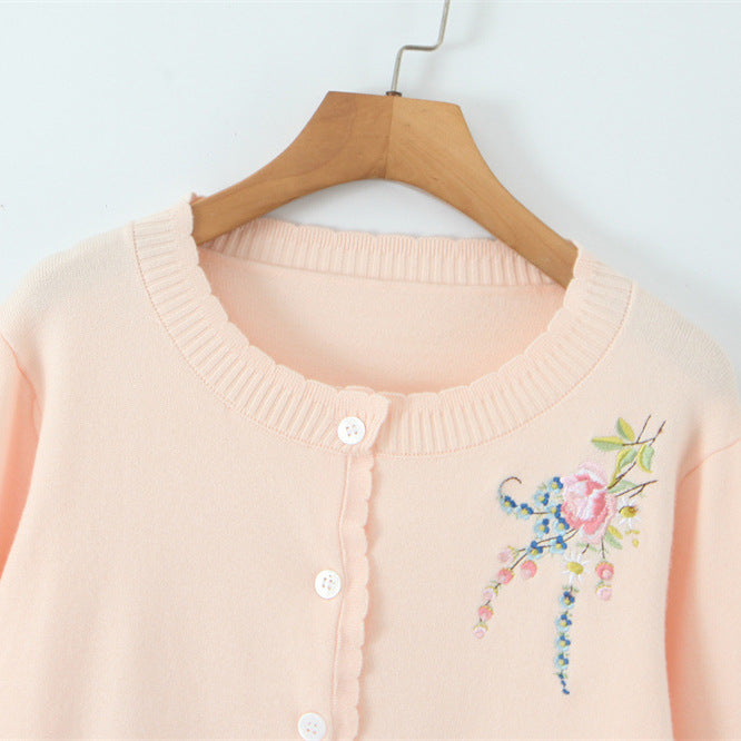Exquisite and Versatile Cream Embroidered Knitted Cardigan