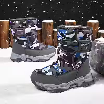 Boys Outdoor Sports Snow Boots – Military Camouflage, Non‑Slip Wear‑Resistant Sole