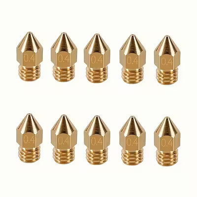 10‑Piece Brass MK8 Nozzle Set, 0.4 mm, High‑Temperature Wear‑Resistant for 3D Printers