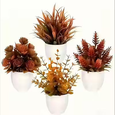 Mini fake bonsai plants set - 4-piece indoor shelf decor collection