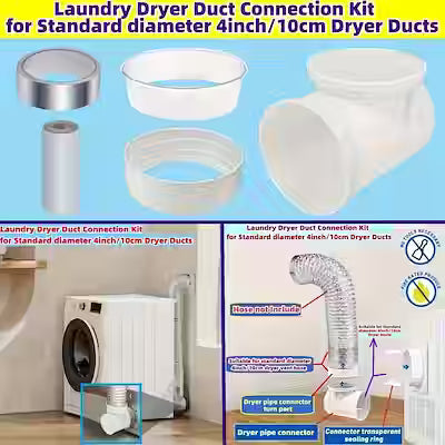 4-Inch Dryer Vent Connector Kit with Fixed Bracket for Standard Dryers