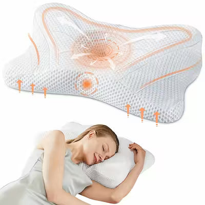 ergonomic memory foam cervical neck pillow for side back and stomach sleepers