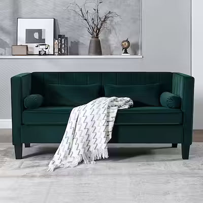 Mid-Century Modern 2-Seater Velvet Sofa in Blue/Green