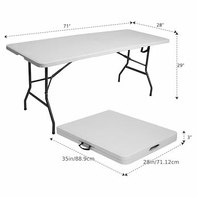 Folding plastic dining table with carrying handle and locking mechanism