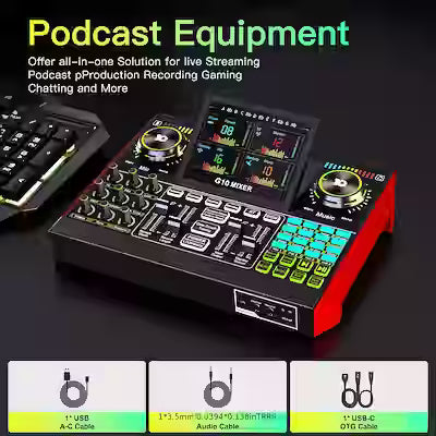 5‑Channel Audio Interface and DJ Mixer with 48V Phantom Power – USB Sound Card for PC/Phone Live Streaming, KTV, Gaming and Recording