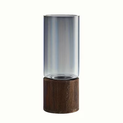 Glass vase with wooden base for tabletop decor