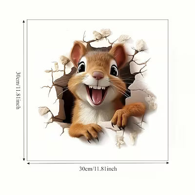 3D Cute Squirrel Wall Sticker – Self‑Adhesive Bathroom and Door Décor