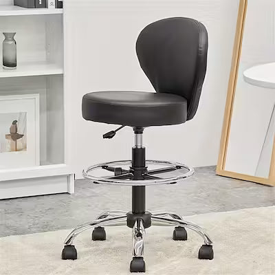 Black PVC Salon Adjustable Stool with Footrest