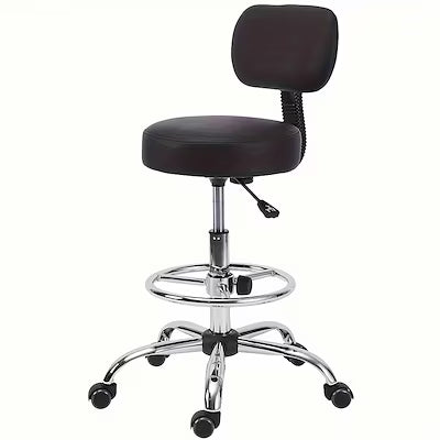 Adjustable Black Swivel Office Chair with Back Support, Metal Frame and Soft Upholstery – Multi‑Purpose Rolling Stool