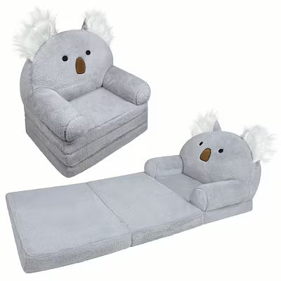 Foldable kids sofa with memory foam and washable cow-print cover