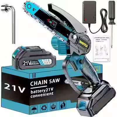 Lightweight cordless mini chainsaw with splash guard and safety lock