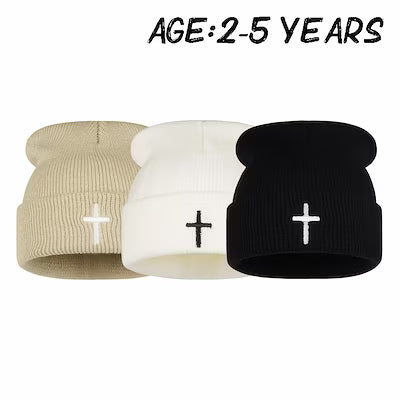 Embroidered Knit Winter Hat with Ear Protection for Kids & Adults