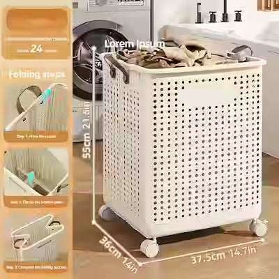 Large foldable wheeled laundry hamper with sturdy handles