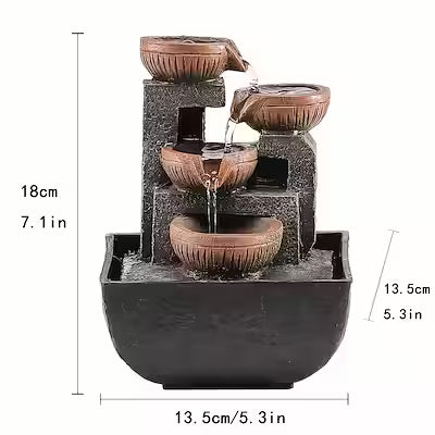 USB-Powered Resin Desktop Waterfall Fountain for Indoor Relaxation