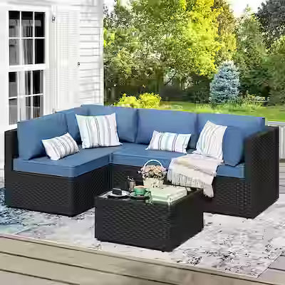 5-piece outdoor patio sectional sofa set with tempered glass table
