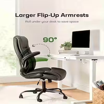 Ergonomic Executive Office Chair with Flip-Up Armrests, Adjustable Height, Swivel Function, PU Leather