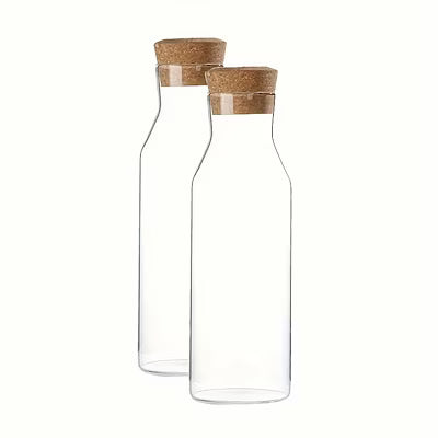 Set of 2 40 oz (1200 ml) Cork‑Sealed Borosilicate Glass Milk Jugs – Ideal for Milk, Drinks, Beer and Party Use