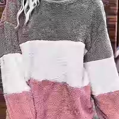 Plus Size Color Block Striped Fleece Hoodie