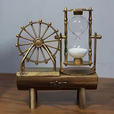 Vintage wooden Ferris wheel sand timer with base for desk or shelf