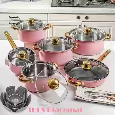 10-piece and 12-piece stainless steel cookware set with lid