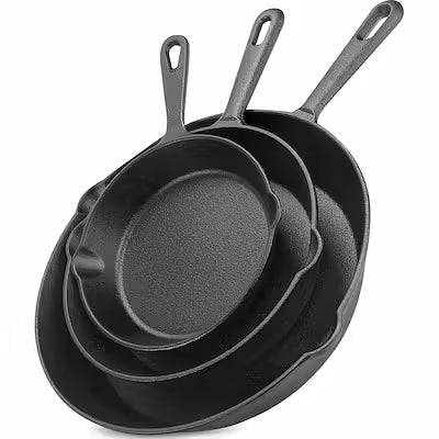 Cast iron skillet set with non-stick surface and drip spout