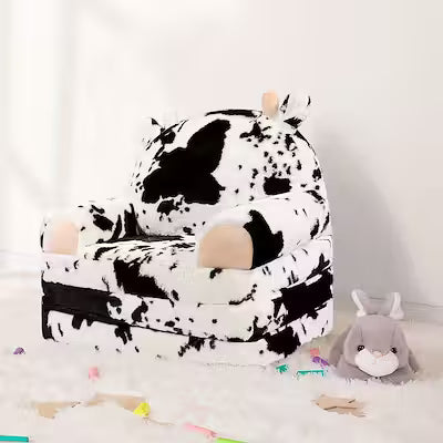 Plush toddler cow-print chair with removable cover