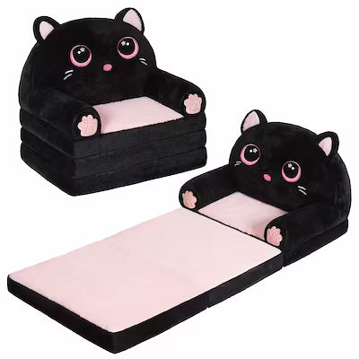 Foldable Cat-Themed Lounger Chair with Memory Foam for Kids