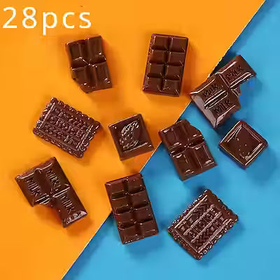 28 Random-Color Chocolate Bar Resin Charms for Crafts and Jewelry