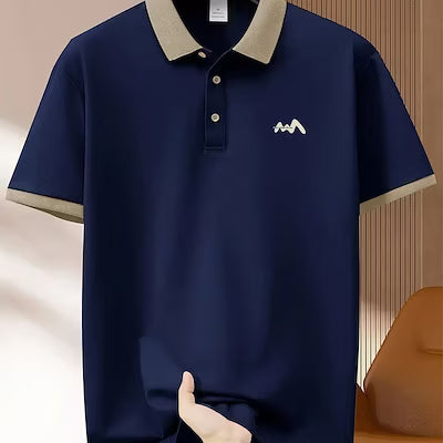 Men's Short Sleeve Polo Shirt with Patterned Letter Print – Business Casual Golf Tee