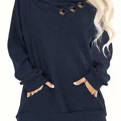 Plus Size Women's Pile Lapel Button-Up Sweatshirt for Layering