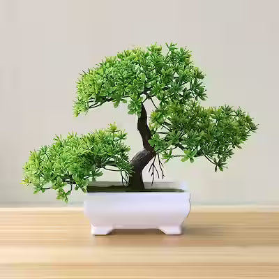 Artificial bonsai tree with simulated pine foliage for home decor