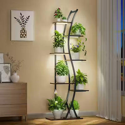 62 Inch Tall 7 Tier Corner Plant Stand with LED Grow Lights