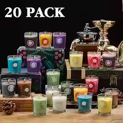 20-piece soy wax scented candle set in glass jars with 10 fragrances