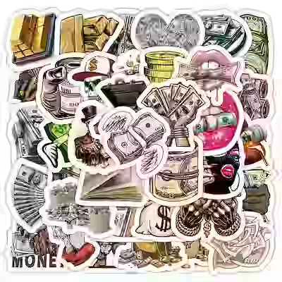 50-Piece Money World Vinyl Sticker Pack – American-Themed Decorative Stickers for Water Bottles, Laptops and Luggage