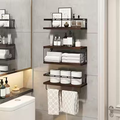 3+1 Tier Wall Mounted Bathroom Shelves Over Toilet Wood Decor