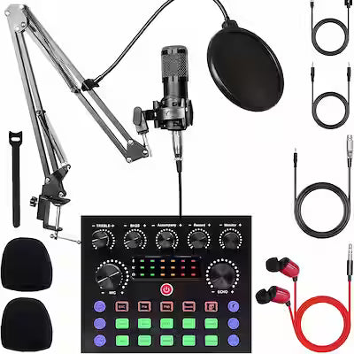 Portable Home Studio Recording Kit with Condenser Microphone and Audio Mixer for Smartphone and Tablet (No Adapter Included)