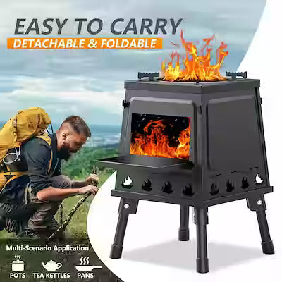 Portable Cast Iron Wood Burning Camp Stove for Outdoor Cooking