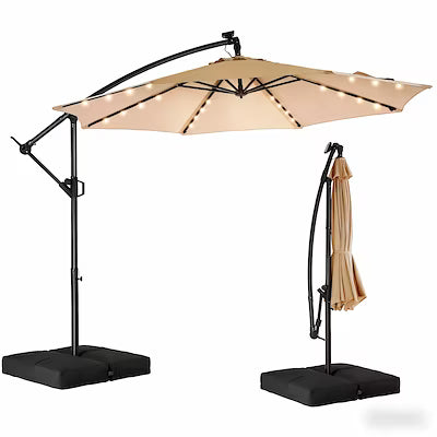 10-foot solar LED cantilever patio umbrella with UV protection