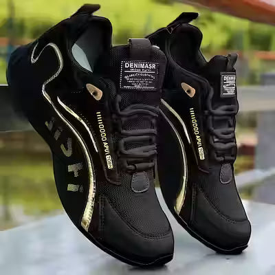 White Low-Top Sneakers with Golden Accents and Breathable Lining
