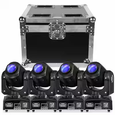 4 pcs Moving Head LED DJ Party Light with Flight Case – RGBW, 8 Patterns, Sound‑Activated Spotlights