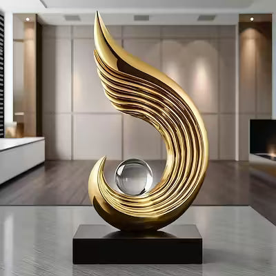 Golden winged resin art piece for elegant home decor