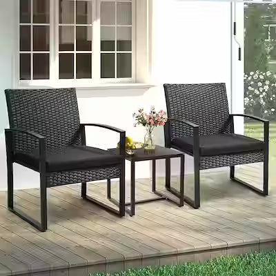3-Piece outdoor bistro set with safety glass table and cushioned chairs