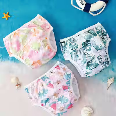 3-Piece Whimsical Swim Diaper Set with Starfish, Fish, and Bubble Patterns