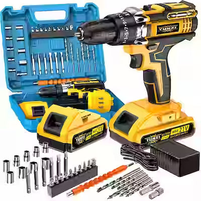 Wireless Lithium-Ion Cordless Drill Bit Set with Battery and Fast Charger