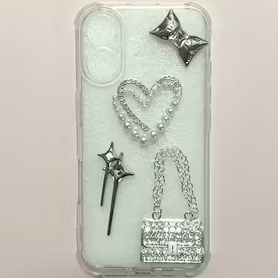 Pink Rhinestone Heart Bow Tie Charm Set with 4 Pieces