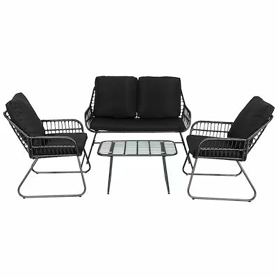 4-piece all-weather rattan outdoor sofa set with glass coffee table