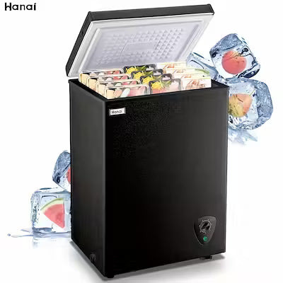 Compact Chest Freezer – Small Black Deep Freezer with Top Door, 7‑Setting Thermostat and Removable Basket