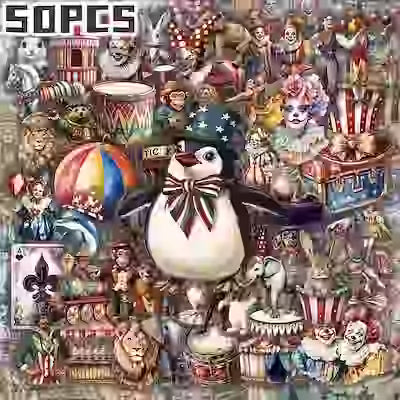50 Retro Circus-Themed Vinyl Stickers for Bikes, Helmets, Scooters and More