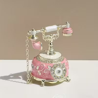 Blue hand-painted vintage telephone jewelry box with magnetic closure
